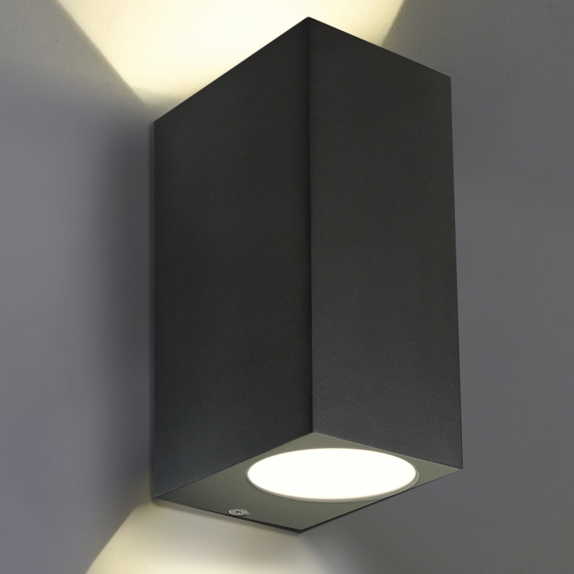 LED Wandleuchte, Wandlampe, Außenleuchte, Alu, 2-Flammig, schwarz, mit GU10-Fassung  für 230V-LED, (Form:I2) - LEDHAGEN Leuchten und Leuchtmittel