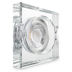LED Glas Aufbau Einbaustrahler quadratisch klar geringe Einbautiefe 22mm 230V